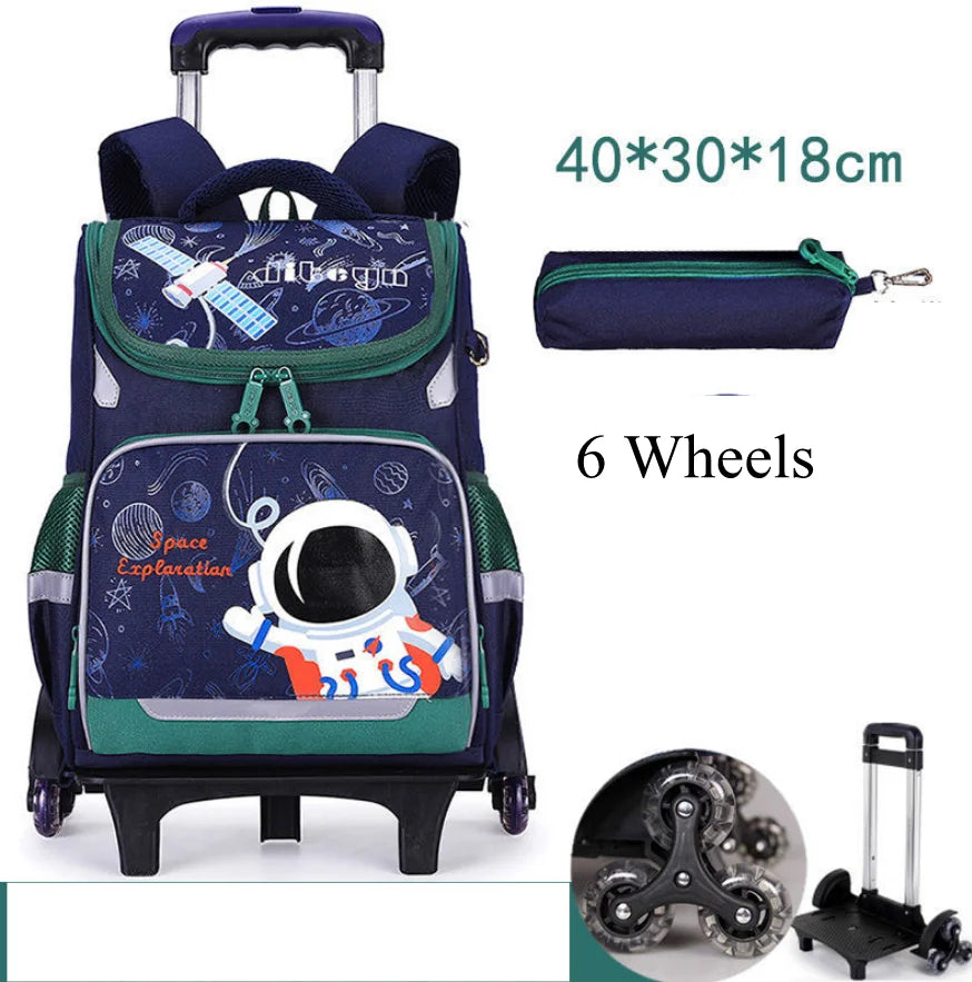 School bag with wheels for boys Primary School Rolling Trolley Bags Kids Daypack Knapsack Rucksack Carry-on Luggage with Wheels