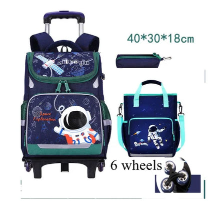School bag with wheels for boys Primary School Rolling Trolley Bags Kids Daypack Knapsack Rucksack Carry-on Luggage with Wheels
