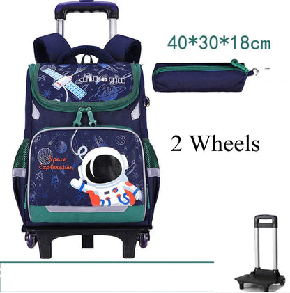 School bag with wheels for boys Primary School Rolling Trolley Bags Kids Daypack Knapsack Rucksack Carry-on Luggage with Wheels