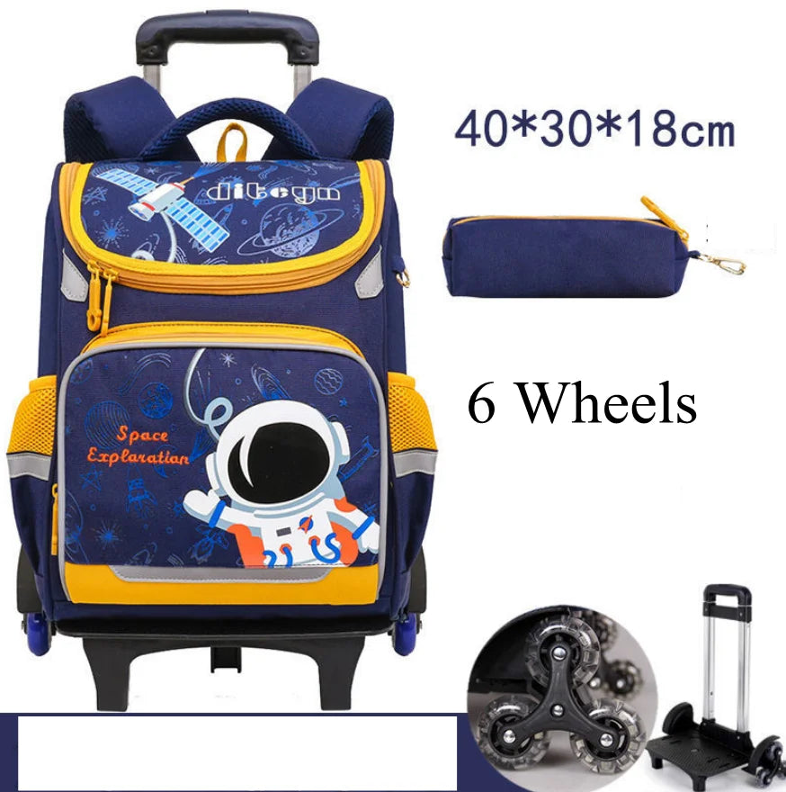 School bag with wheels for boys Primary School Rolling Trolley Bags Kids Daypack Knapsack Rucksack Carry-on Luggage with Wheels