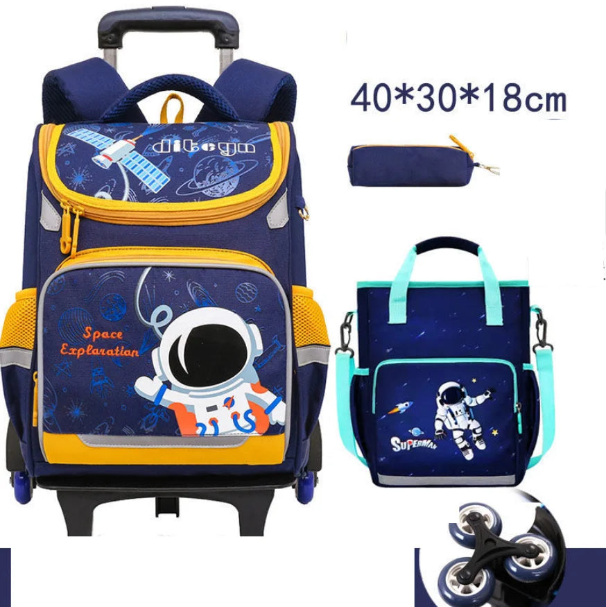 School bag with wheels for boys Primary School Rolling Trolley Bags Kids Daypack Knapsack Rucksack Carry-on Luggage with Wheels
