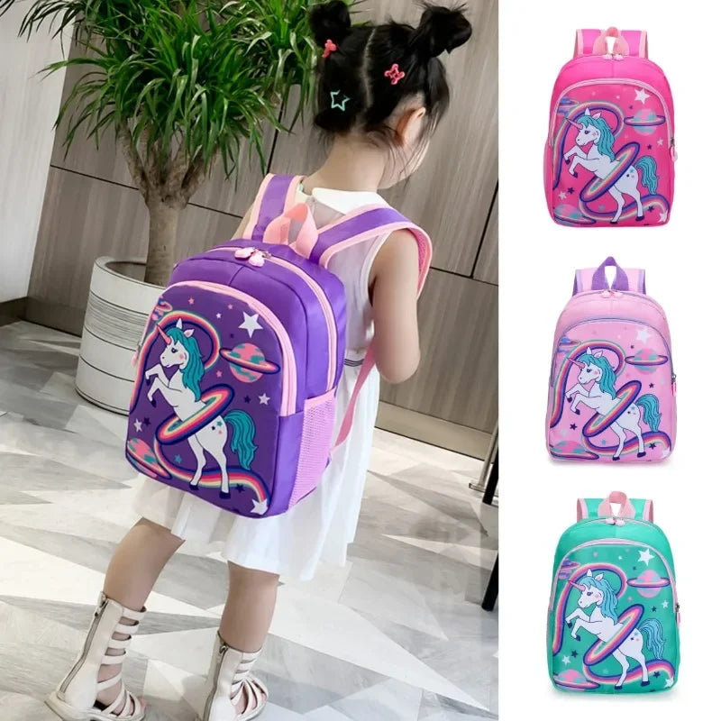 Schoolbag Cartoon Kids Backpack Rainbow Horse Print Kindergarten Schoolbag 1-3 Grade Primary School Book Bag Backpack for Girls