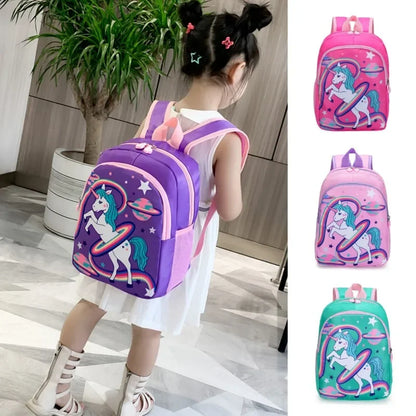 Schoolbag Cartoon Kids Backpack Rainbow Horse Print Kindergarten Schoolbag 1-3 Grade Primary School Book Bag Backpack for Girls