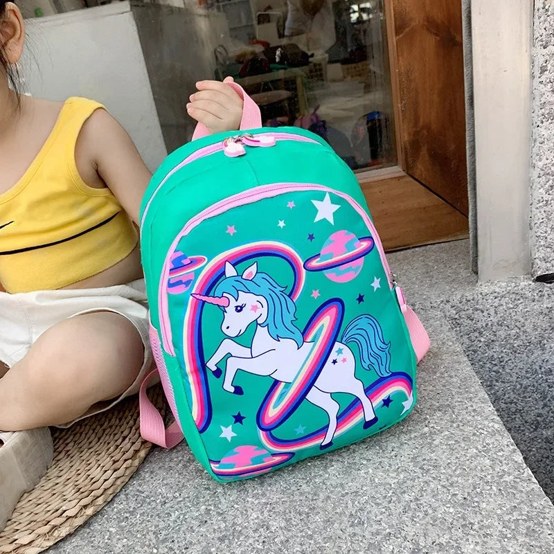 Schoolbag Cartoon Kids Backpack Rainbow Horse Print Kindergarten Schoolbag 1-3 Grade Primary School Book Bag Backpack for Girls