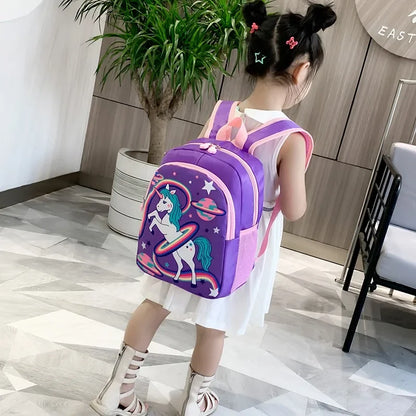 Schoolbag Cartoon Kids Backpack Rainbow Horse Print Kindergarten Schoolbag 1-3 Grade Primary School Book Bag Backpack for Girls