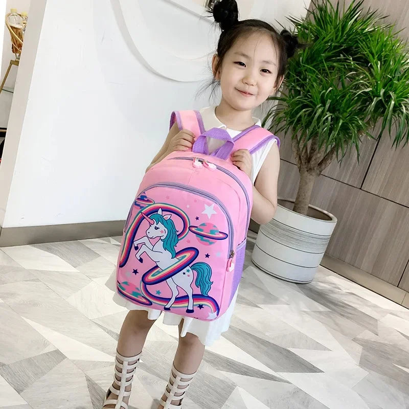 Schoolbag Cartoon Kids Backpack Rainbow Horse Print Kindergarten Schoolbag 1-3 Grade Primary School Book Bag Backpack for Girls
