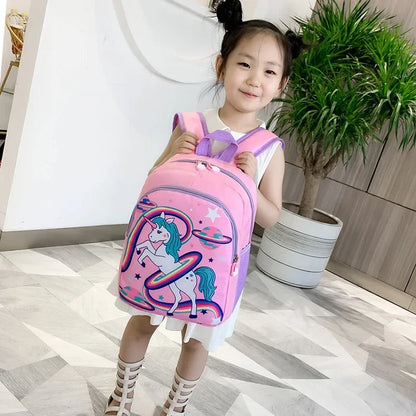 Schoolbag Cartoon Kids Backpack Rainbow Horse Print Kindergarten Schoolbag 1-3 Grade Primary School Book Bag Backpack for Girls