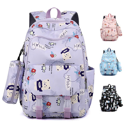 Schoolbags for Junior High School Students Suitable for Girls' Backpacks Cartoon Pupils Backpack with Pencil Case Book Bag