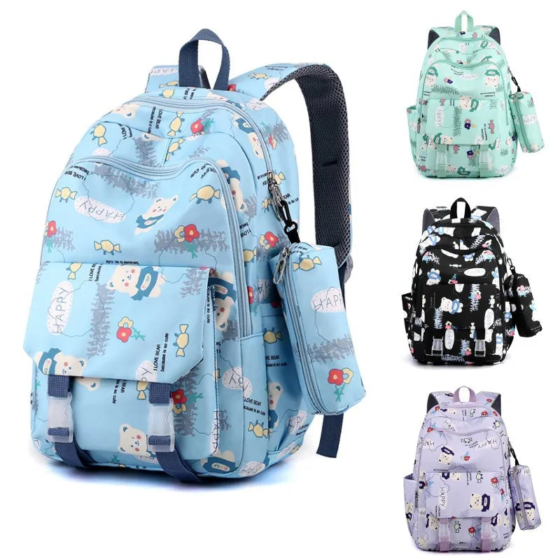 Schoolbags for Junior High School Students Suitable for Girls' Backpacks Cartoon Pupils Backpack with Pencil Case Book Bag