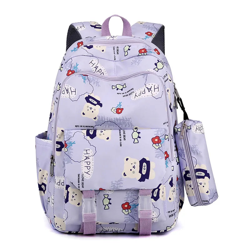 Schoolbags for Junior High School Students Suitable for Girls' Backpacks Cartoon Pupils Backpack with Pencil Case Book Bag