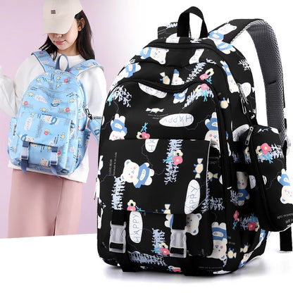Schoolbags for Junior High School Students Suitable for Girls' Backpacks Cartoon Pupils Backpack with Pencil Case Book Bag