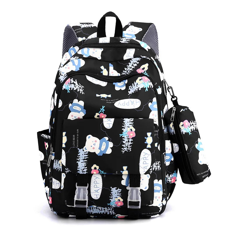 Schoolbags for Junior High School Students Suitable for Girls' Backpacks Cartoon Pupils Backpack with Pencil Case Book Bag