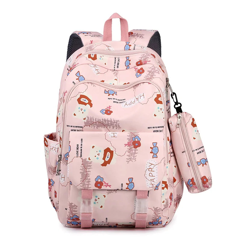 Schoolbags for Junior High School Students Suitable for Girls' Backpacks Cartoon Pupils Backpack with Pencil Case Book Bag