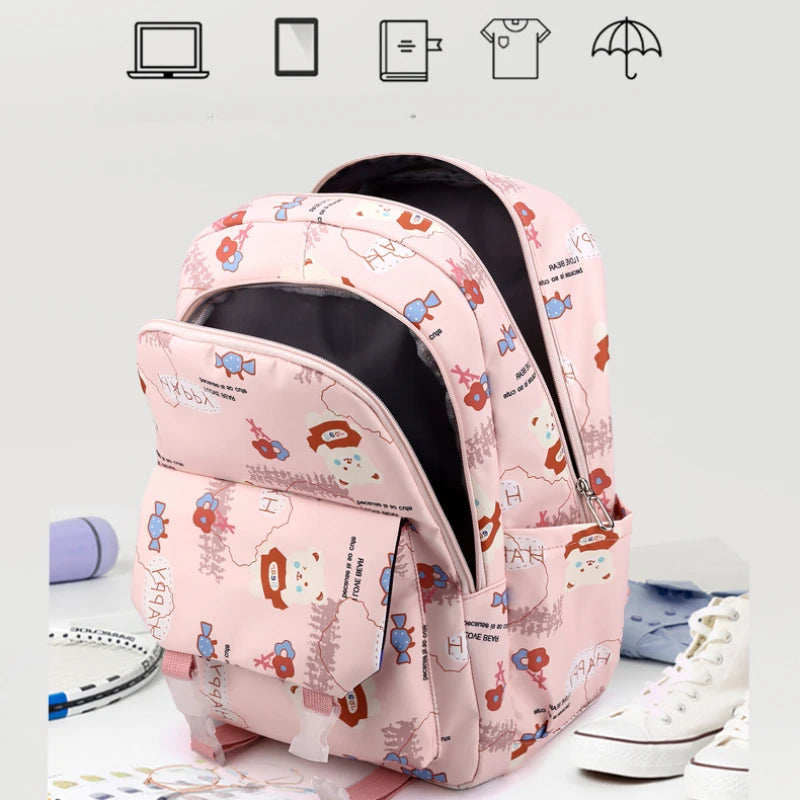 Schoolbags for Junior High School Students Suitable for Girls' Backpacks Cartoon Pupils Backpack with Pencil Case Book Bag