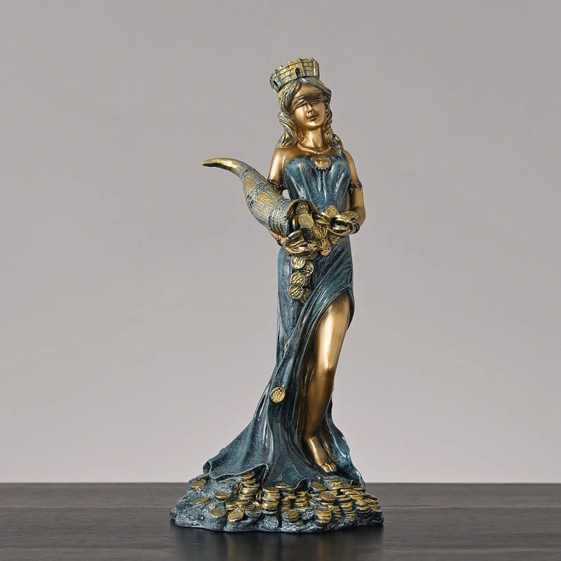 Sculpture Figures Resin Blinded Greek Wealth Goddess Fortuna Plouto Lucky Fortune Sculpture Home Decor Office Gift