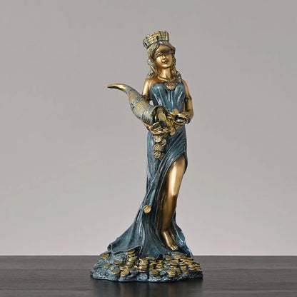 Sculpture Figures Resin Blinded Greek Wealth Goddess Fortuna Plouto Lucky Fortune Sculpture Home Decor Office Gift