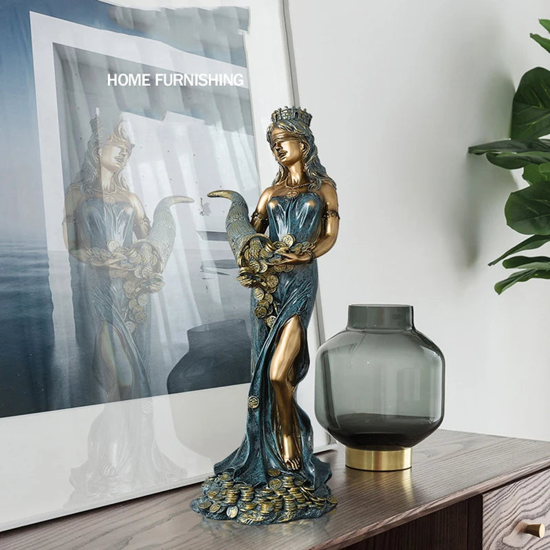 Sculpture Figures Resin Blinded Greek Wealth Goddess Fortuna Plouto Lucky Fortune Sculpture Home Decor Office Gift