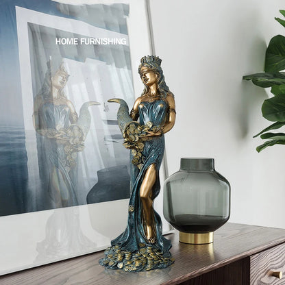 Sculpture Figures Resin Blinded Greek Wealth Goddess Fortuna Plouto Lucky Fortune Sculpture Home Decor Office Gift