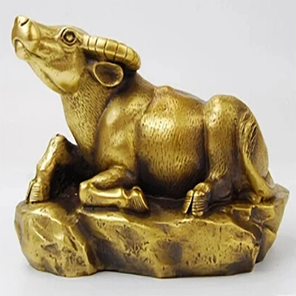 Ukuran: 18*10*12Cm Rakyat Perunggu Murni FengShui Kekayaan Tahun Zodiak Berbaring Banteng Penyuka Patung Alat Memasak Dekorasi 1