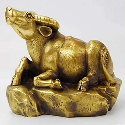 Ukuran: 18*10*12Cm Rakyat Perunggu Murni FengShui Kekayaan Tahun Zodiak Berbaring Banteng Penyuka Patung Alat Memasak Dekorasi 1