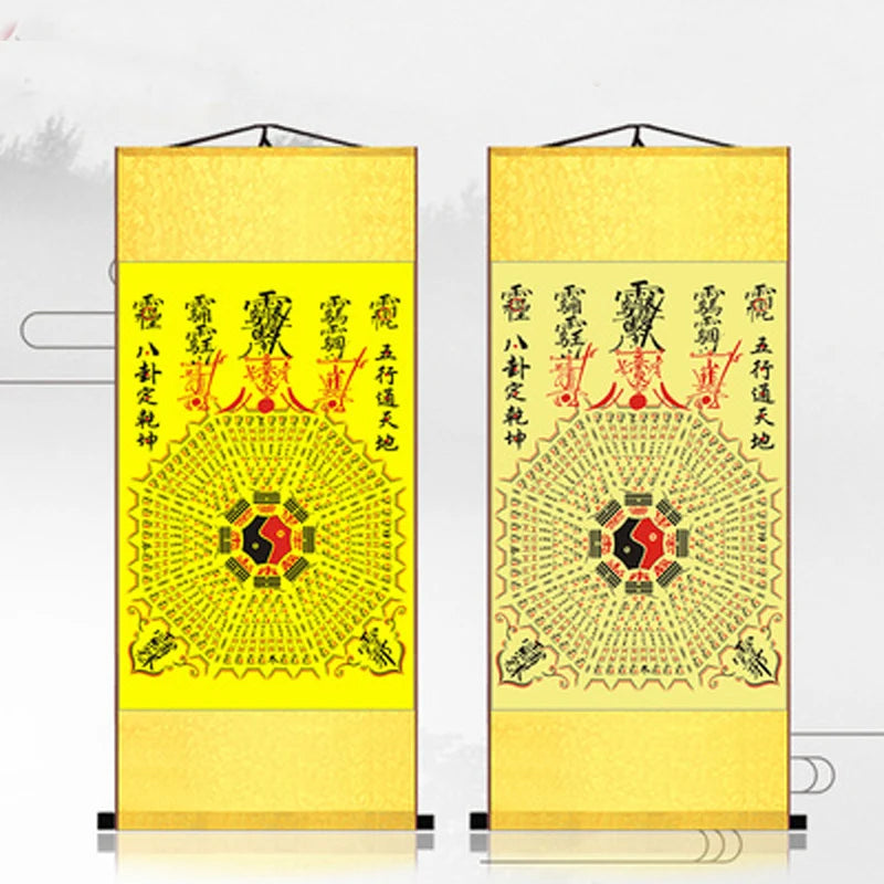 Chinese Exorcism Tool Eight Diagram Wall Art Hanging Silk Scroll Painting for Ward Off Evil Energy LIving Room Decoration