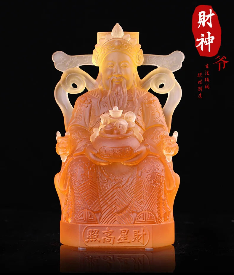 Coloured glaze God of Wealth Buddha statue Fortune star Household Buddhist Hall Temple Enshrined ornament gift crafts