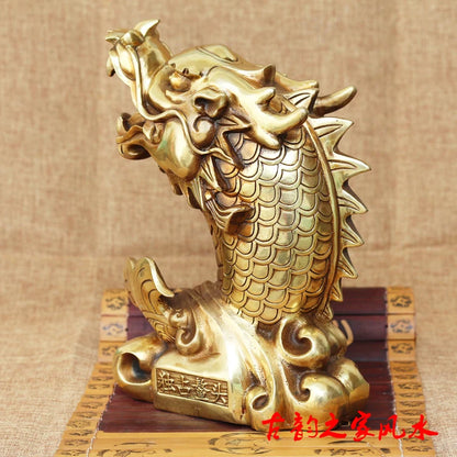 25 cm Bring in wealth  HOME office business Money Drawing Talisman # " DU ZHAN AO TOU " Dragon fish FENG SHUI Brass statue