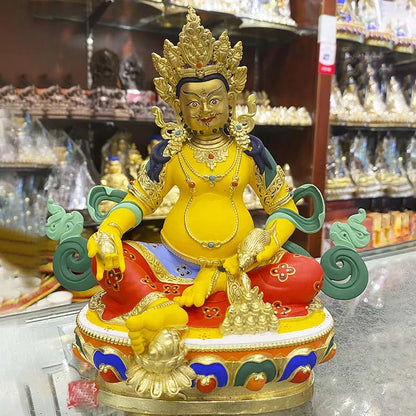 high grade colored draw Buddha statue bless family GOOD luck Yellow Jambhala God of wealth Mammon Buddha Painted Buddha statue