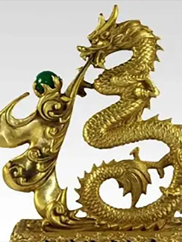 10" Chinese Pure Bronze Animals Sculpture Wealth Myth Dragon Pearl Statue Garden Decoration 100% real Brass Bronze