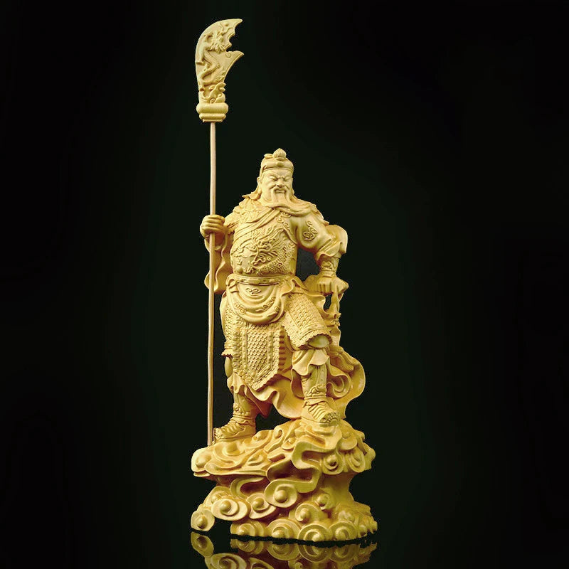 Boxwood 16cm Guan Gong Real Wood Traditional Chinese Historical Figure Statue Office Decoration Collection Sculpture