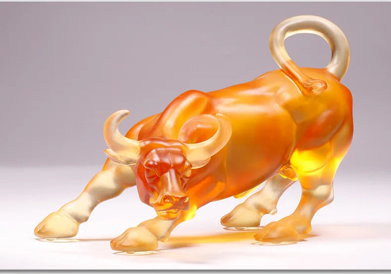 Coloured glaze cow ornament Wall Street Financial Bull turn things around Extra cash