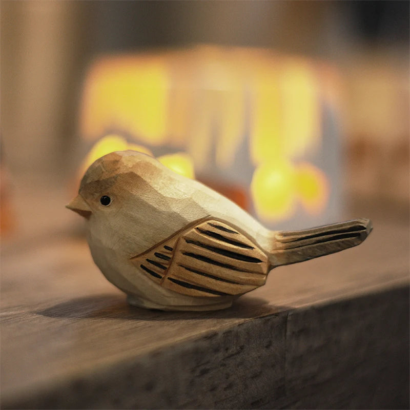 Small Fat Bird Wooden  Carving  Fat Bird Pendant  Solid Wood Fat  Bird Nordic  Style Creative Decoration Crafts play with