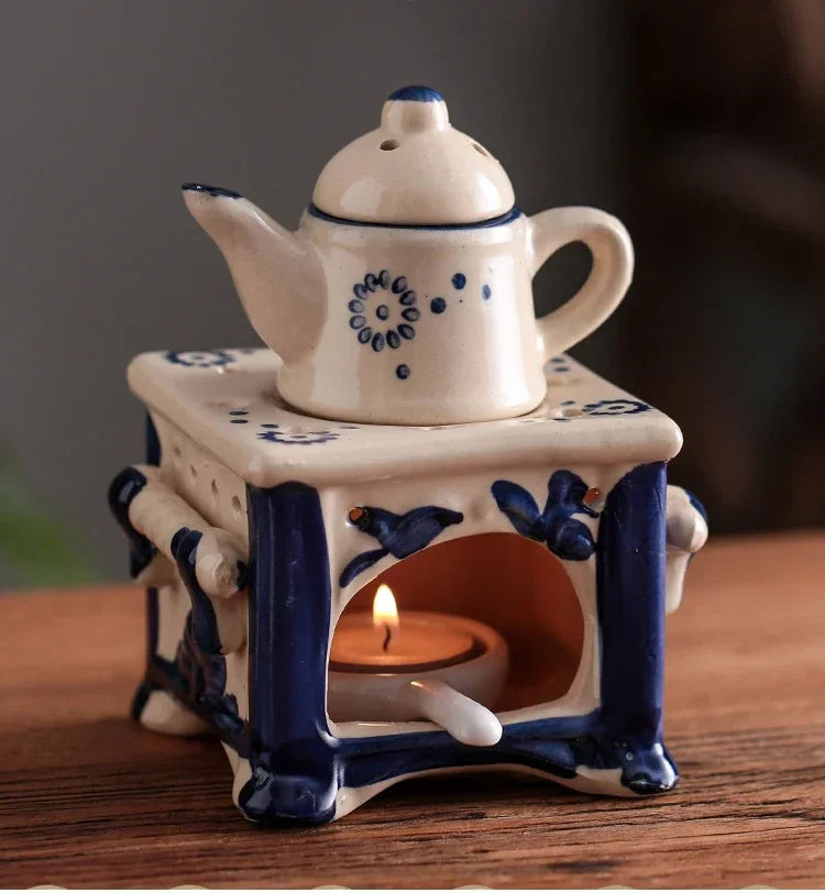 Classical Retro Candle Essential Oils Burner Creative Ceramic Teapot Aromatherapy Oil Lamp Fragrance Burners Home Decor