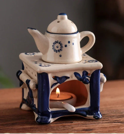 Classical Retro Candle Essential Oils Burner Creative Ceramic Teapot Aromatherapy Oil Lamp Fragrance Burners Home Decor