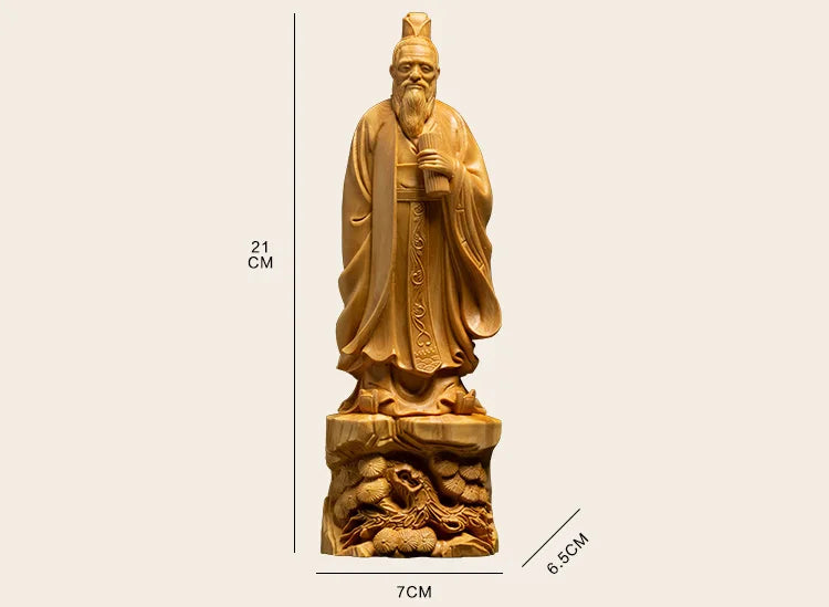 Laozi 21cm Chinese Boxwood Carved Characters Historical Poets Ornaments Christmas Gift Home Decoration