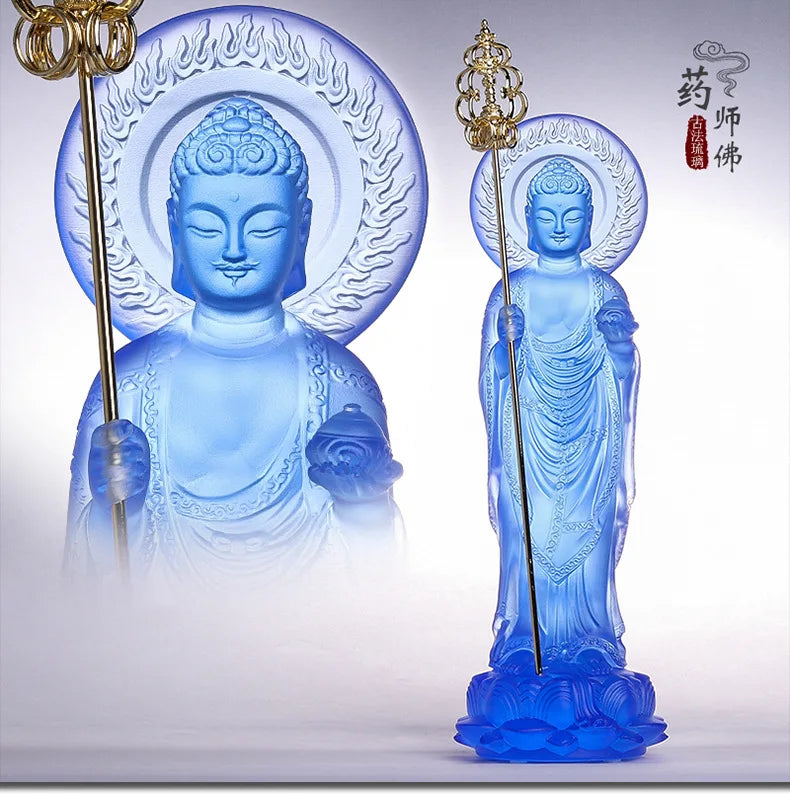 Blue glazed Dunhuang statues Medicine Buddha Decoration Ancient Method for Making Light Buddha