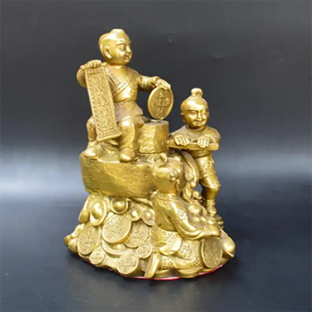 Copper Statue Antique pure brass three children's ornaments home accessories shancai children's living room office decoration