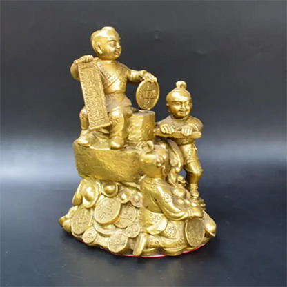 Copper Statue Antique pure brass three children's ornaments home accessories shancai children's living room office decoration