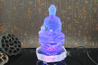 $500--TOP grade GOOD Buddha -bless family HOME Safety Health-Retro Medicine Guru Buddha Colored Glaze crystal Buddha statue