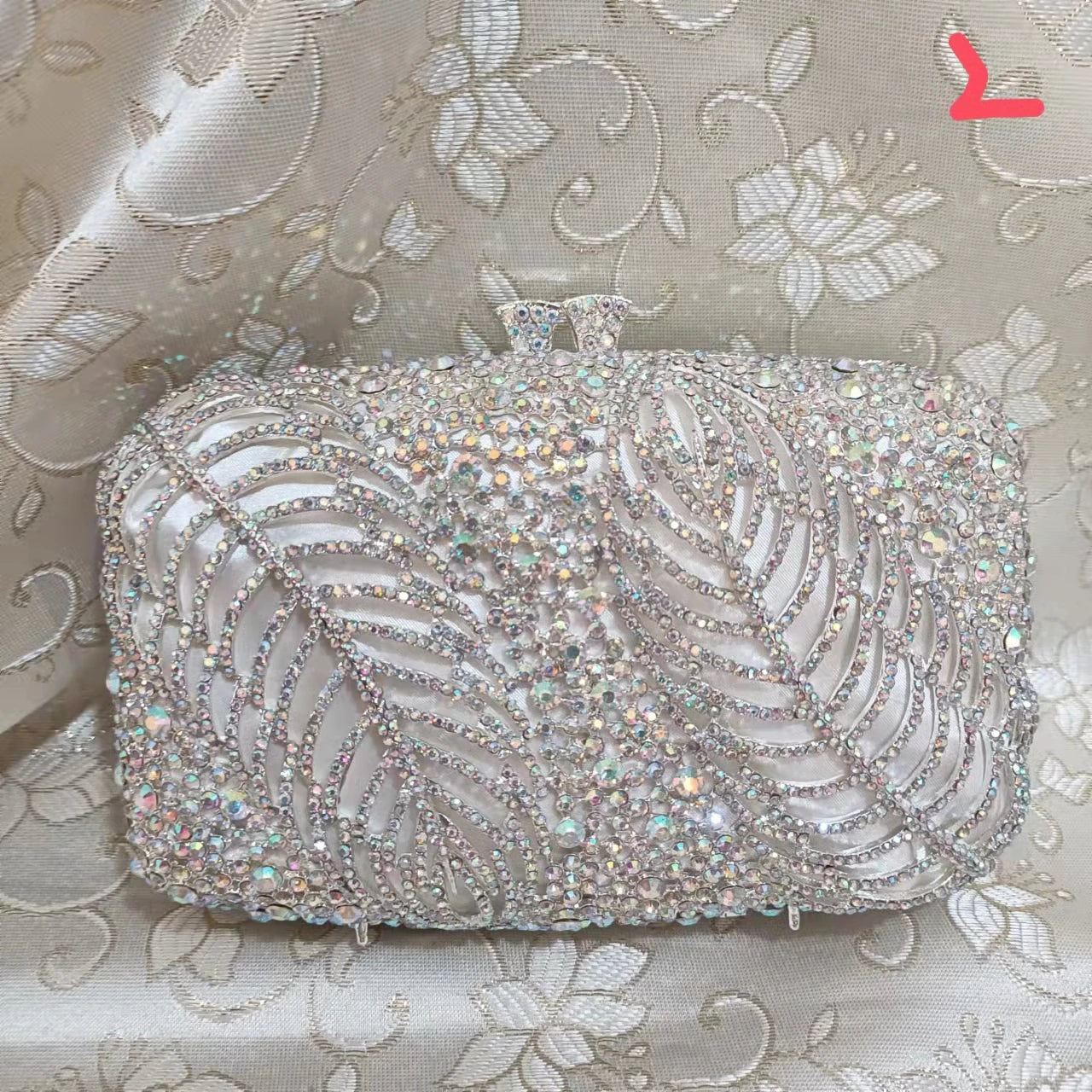 Hollow Out White Leave Woman Diamond Clutch Evening Purse Wedding Bridal Shinny Rhinestone Bag Birthday Party Crystal Handbag