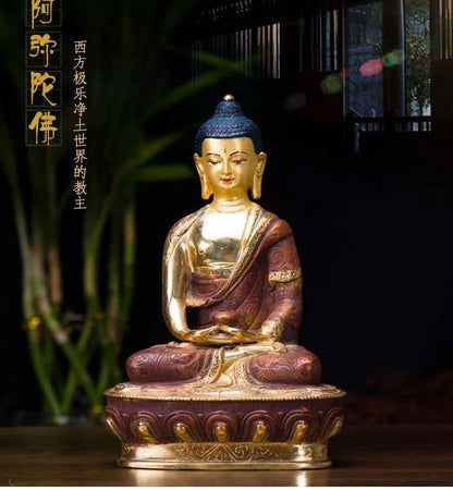 Wholesale Buddhist supplies  HOME Family efficacious Protection gilding Amitabha Amitayus buddha Buddhist Mantra Tantra statue