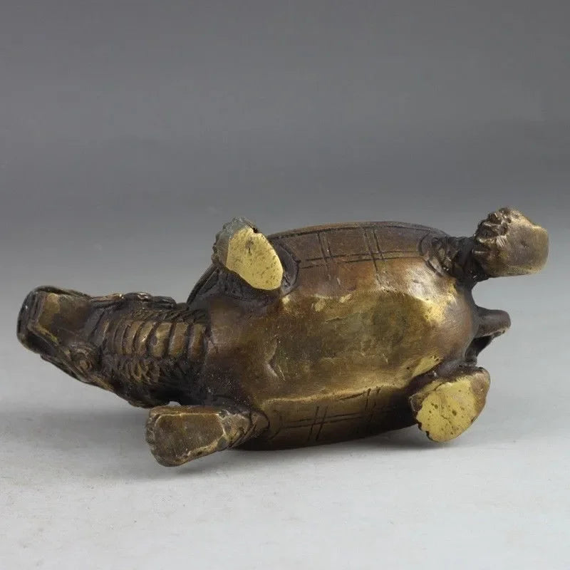 collecting OLD copper Elaborate Old crafts Brass Elaborate Handwork Copper Dragon & Tortoise Gourd Exorcism Auspicious Statue