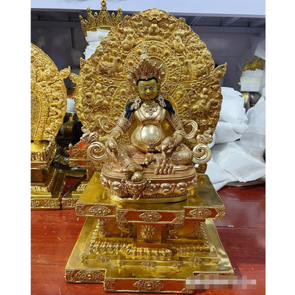 Wholesale Buddhist supplies 55CM large brass Buddha statue setting platform 30cm Jambhala Yellow God of wealth Buddha statue