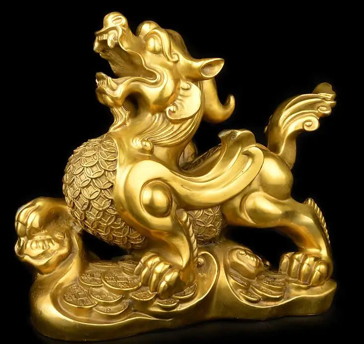 large # A PAIR store home efficacious Talisman Protection # Money Drawing Martial god of wealth PI XIU dragon BRASS statue