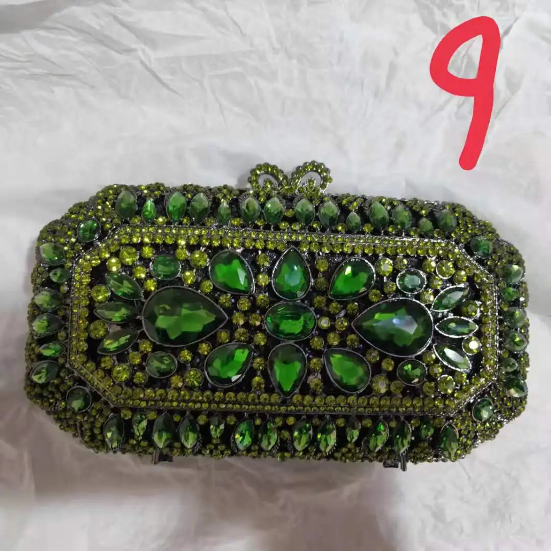 Woman Green Diamond Hollow Evening Purse Bridal Birthday Party Dinner Handbag Wedding Prom Cocktail Crystal Rhinestone Gift Bag