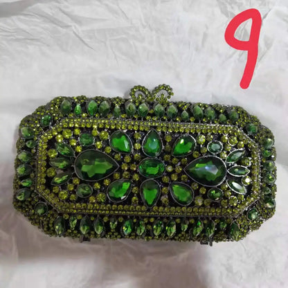 Woman Green Diamond Hollow Evening Purse Bridal Birthday Party Dinner Handbag Wedding Prom Cocktail Crystal Rhinestone Gift Bag