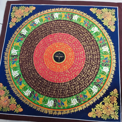100% Hand painted Eight auspicious scripture Mandala Thangka Thang-ga Buddhist family Hall altar wall Decorative painting A3