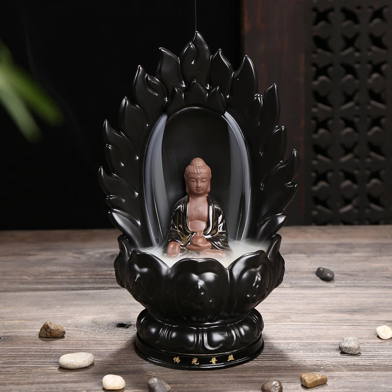 BEST business  present # HOME Buddha porcelain pottery Sakyamuni Buddhist censer Incense Burner Lotus statue