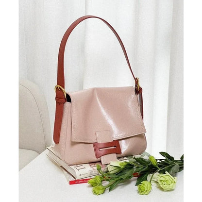 Cowhide small square bag 2024 new trendy women's contrasting color single shoulder crossbody commuting underarm bag tote