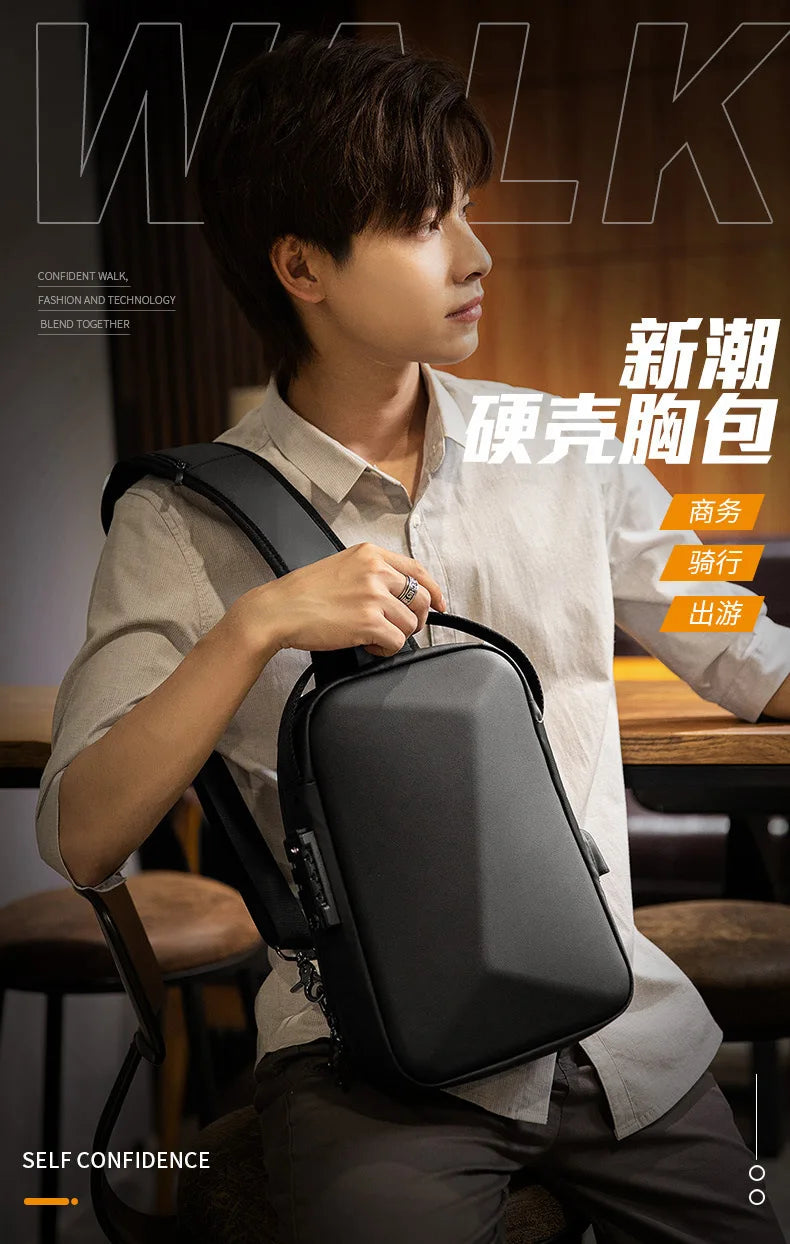Luxury Men's Waterproof Shoulder Bag Male Multifunction Anti-theft Crossbody Bag Casual Short Trip USB Charging Sling Chest Pack